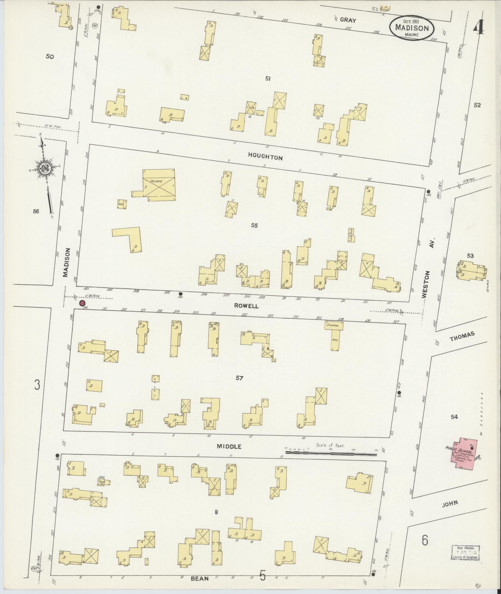 Sanborn Fire Insurance Map from Madison, Somerset County, Maine (1911), Sheet #0004 - Complete Map Set gallery image, historic Sanborn map, vintage wall art, Maine Maine