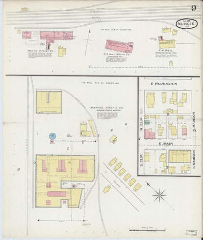 Sanborn Fire Insurance Map from Muncie, Delaware County, Indiana (1892), Sheet #0009 - Complete Map Set gallery image, historic Sanborn map, vintage wall art, Muncie Delaware