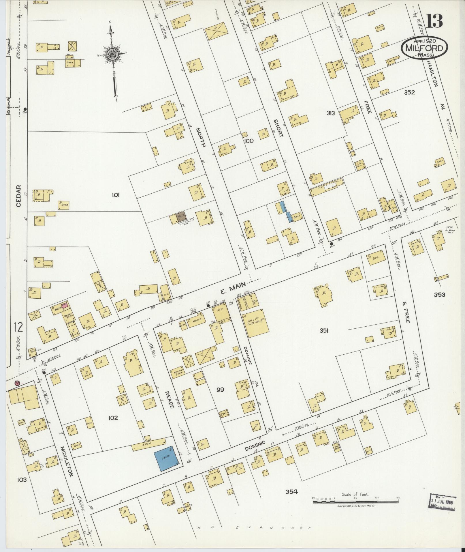 Sanborn Fire Insurance Map from Milford, Worcester County, Massachusetts (1920), Sheet #0013 - Complete Map Set gallery image, historic Sanborn map, vintage wall art, Massachusetts Massachusetts