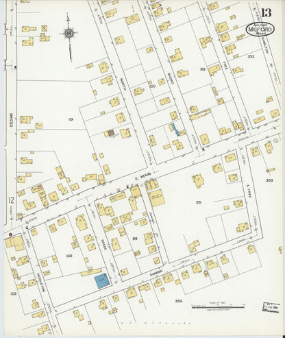 Sanborn Fire Insurance Map from Milford, Worcester County, Massachusetts (1920), Sheet #0013 - Complete Map Set gallery image, historic Sanborn map, vintage wall art, Massachusetts Massachusetts