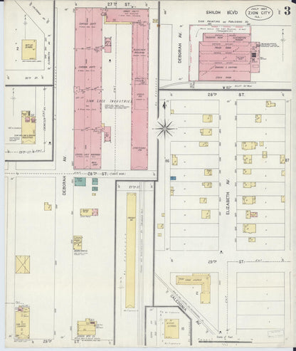 Sanborn Fire Insurance Map from Zion, Lake County, Illinois (1907), Sheet #0003 - Complete Map Set gallery image, historic Sanborn map, vintage wall art, Illinois Illinois