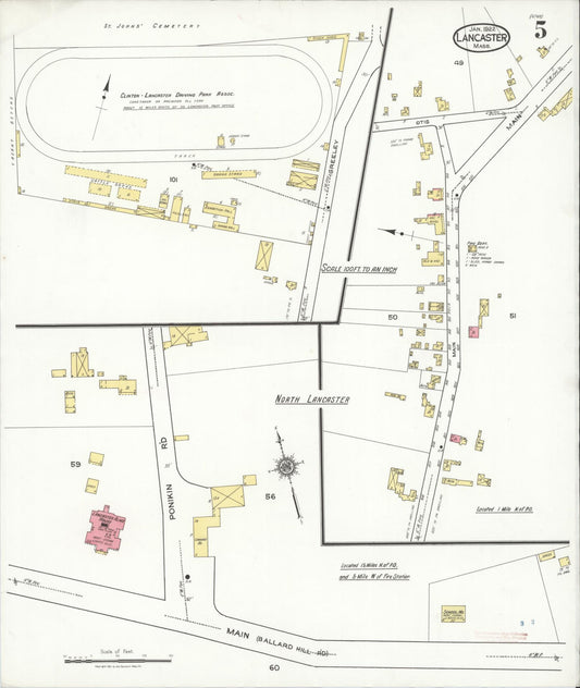 Sanborn Fire Insurance Map from Lancaster, Worcester County, Massachusetts (1922), Sheet #0005 - Historic Sanborn Fire Insurance Map Print, vintage old map wall art, antique decor, genealogy gift, Massachusetts Massachusetts map