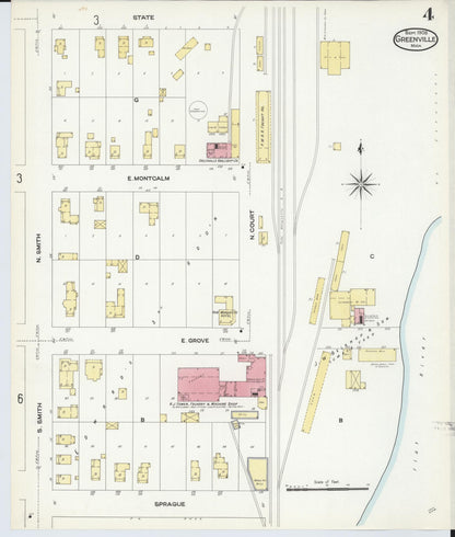 Sanborn Fire Insurance Map from Greenville, Montcalm County, Michigan (1908), Sheet #0004 - Complete Map Set gallery image, historic Sanborn map, vintage wall art, Michigan Michigan