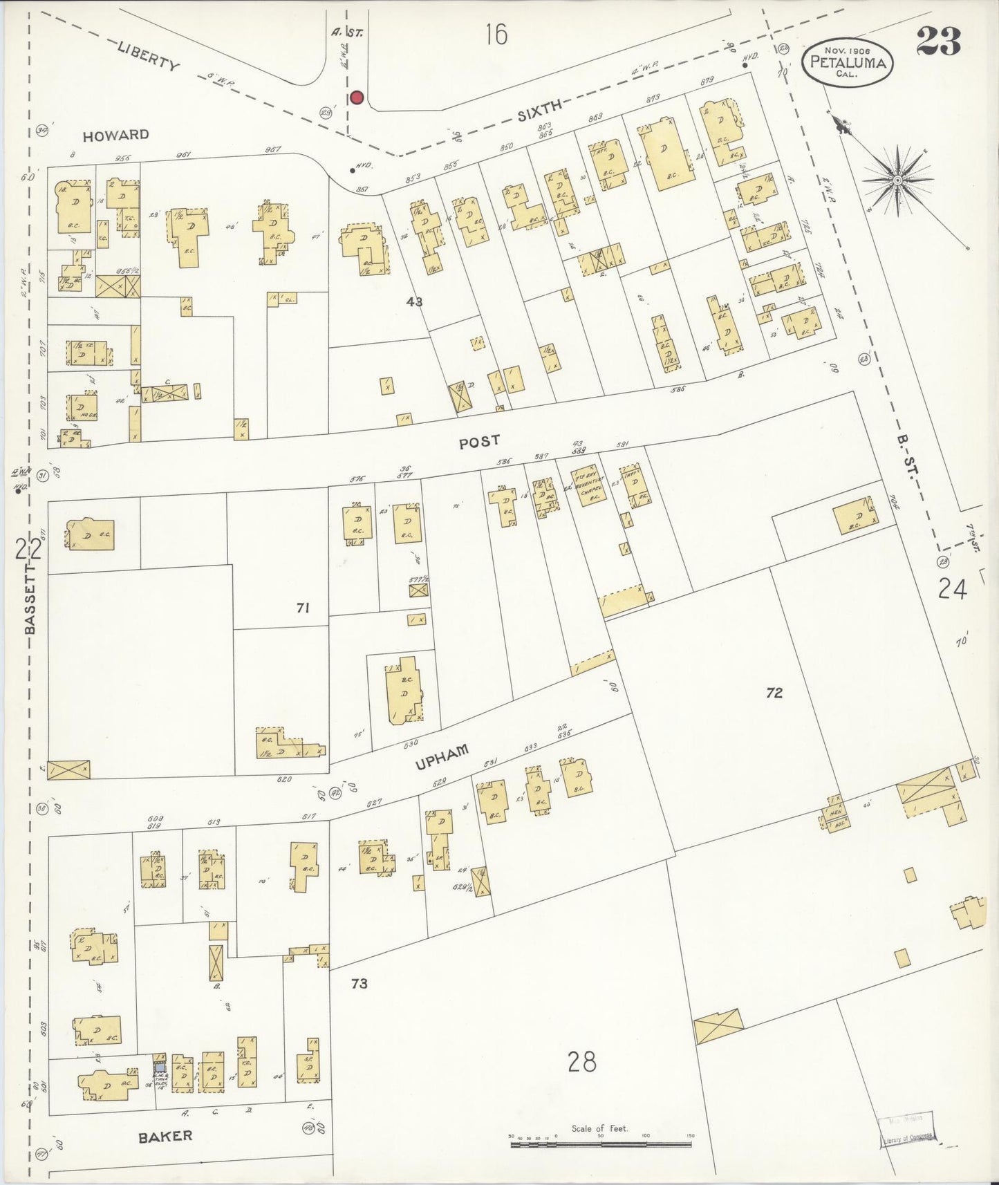 Sanborn Fire Insurance Map from Petaluma, Sonoma County, California (1906), Sheet #0023 - Complete Map Set gallery image, historic Sanborn map, vintage wall art, California California