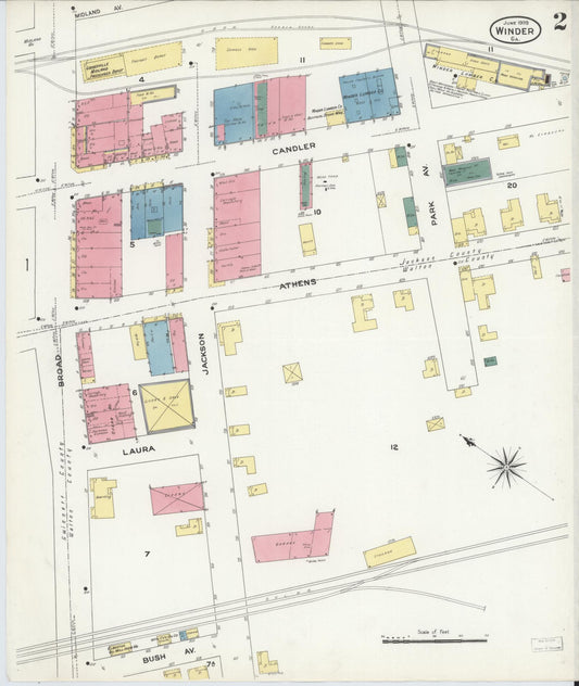 Sanborn Fire Insurance Map from Winder, Barrow County, Georgia (1909), Sheet #0002 - Historic Sanborn Fire Insurance Map Print, vintage old map wall art, antique decor, genealogy gift, Georgia Georgia map