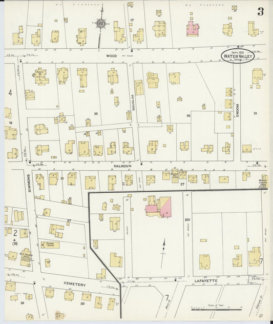 Sanborn Fire Insurance Map from Water Valley, Yalobusha County, Mississippi (1910), Sheet #0003 - Historic Sanborn Fire Insurance Map Print, vintage old map wall art, antique decor, genealogy gift, Mississippi Mississippi map