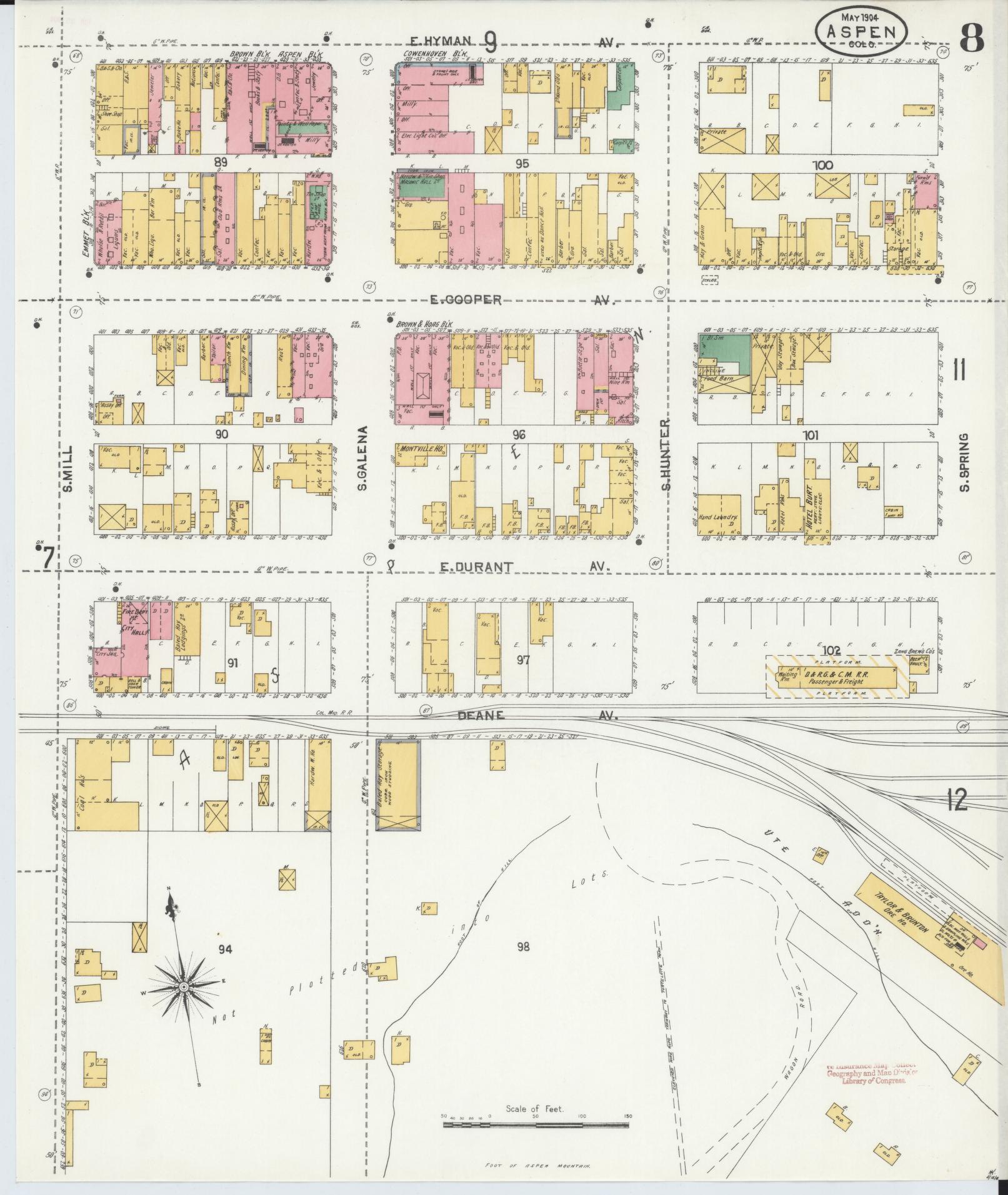Sanborn Fire Insurance Map from Aspen, Pitkin County, Colorado (1904), Sheet #0008 - Complete Map Set gallery image, historic Sanborn map, vintage wall art, Colorado Colorado