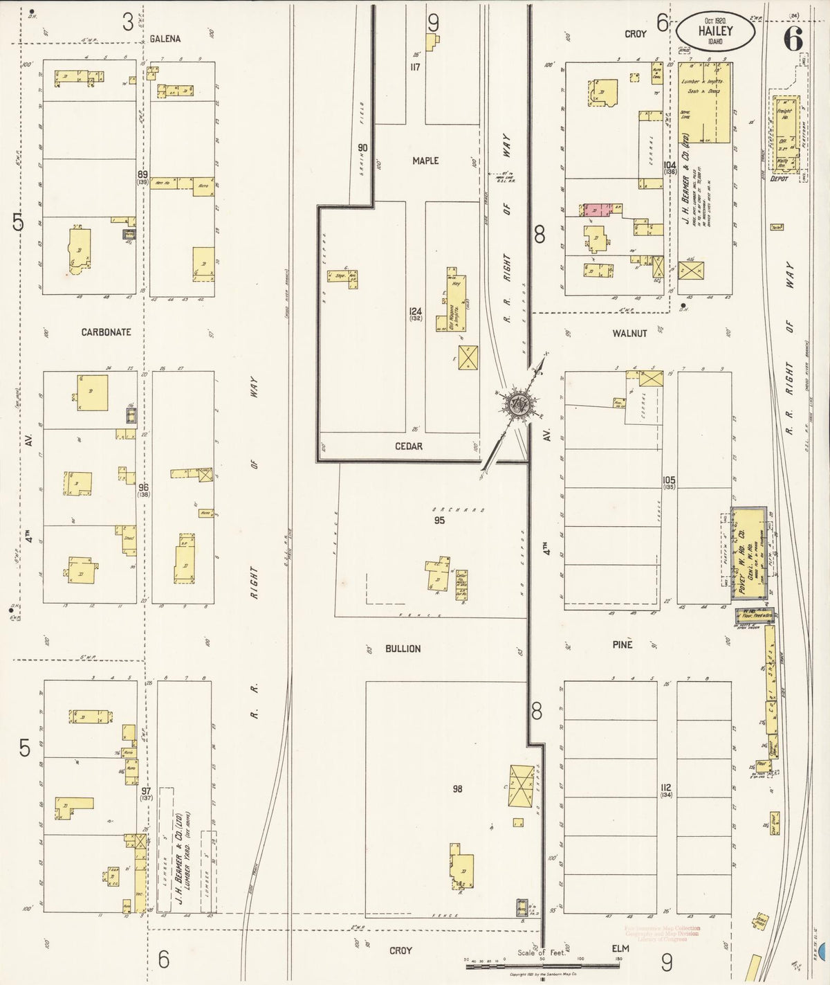 Sanborn Fire Insurance Map from Hailey, Blaine County, Idaho (1920), Sheet #0006 - Complete Map Set gallery image, historic Sanborn map, vintage wall art, Idaho Idaho