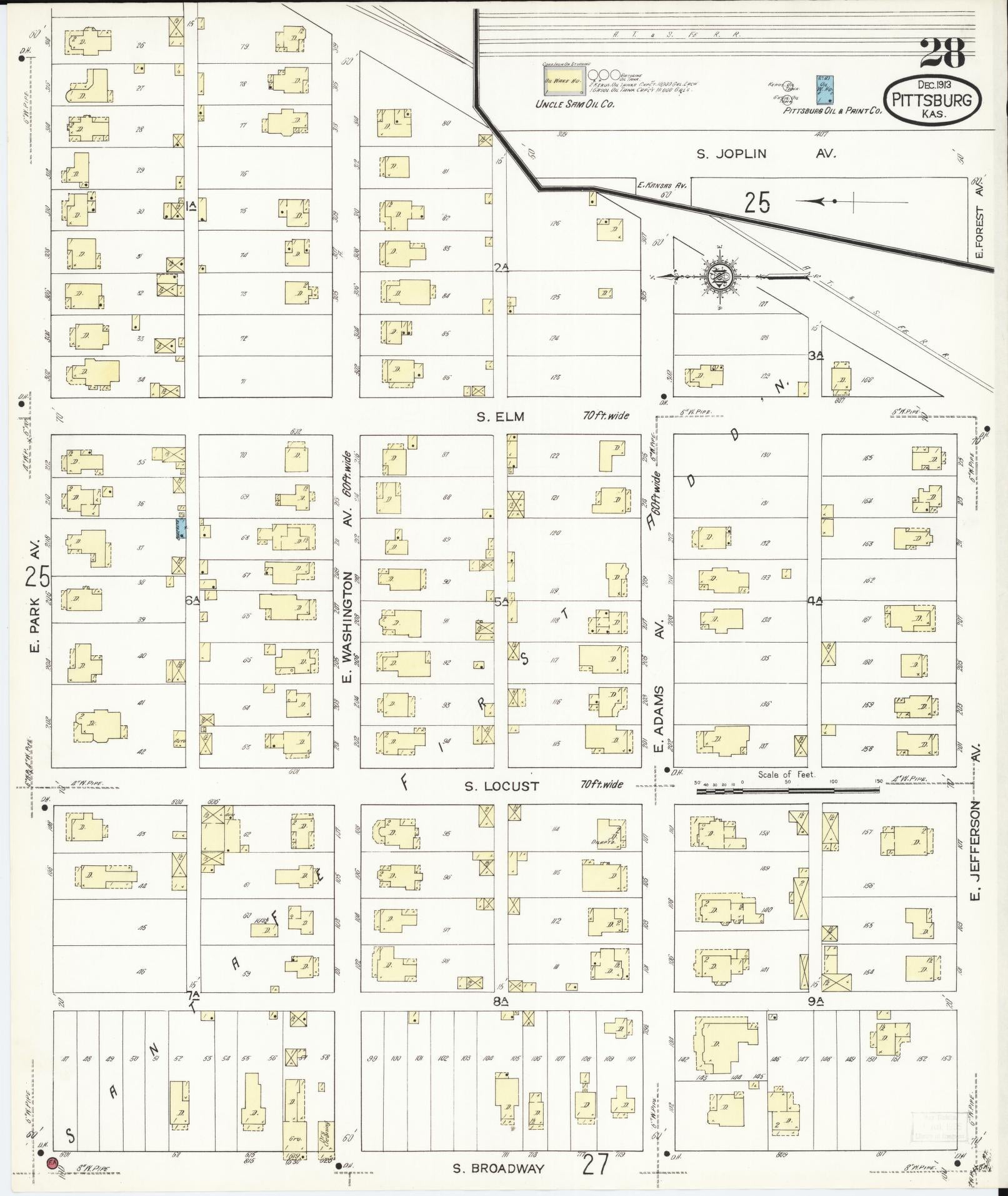 Sanborn Fire Insurance Map from Pittsburg, Crawford County, Kansas (1913), Sheet #0028 - Historic Sanborn Fire Insurance Map Print, vintage old map wall art, antique decor, genealogy gift, Kansas Kansas map