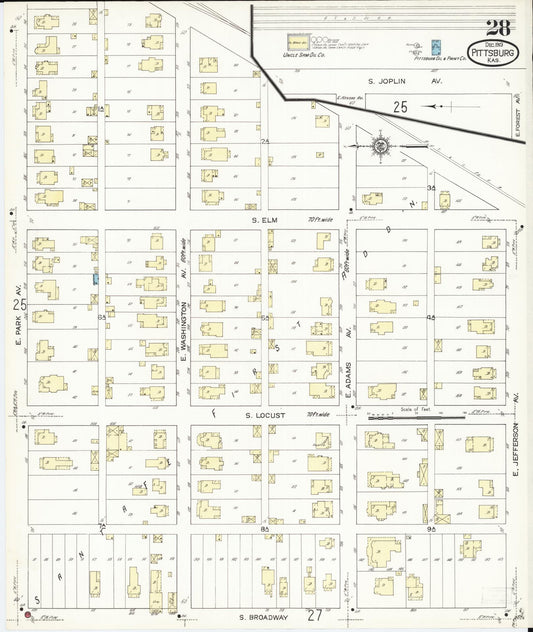 Sanborn Fire Insurance Map from Pittsburg, Crawford County, Kansas (1913), Sheet #0028 - Historic Sanborn Fire Insurance Map Print, vintage old map wall art, antique decor, genealogy gift, Kansas Kansas map