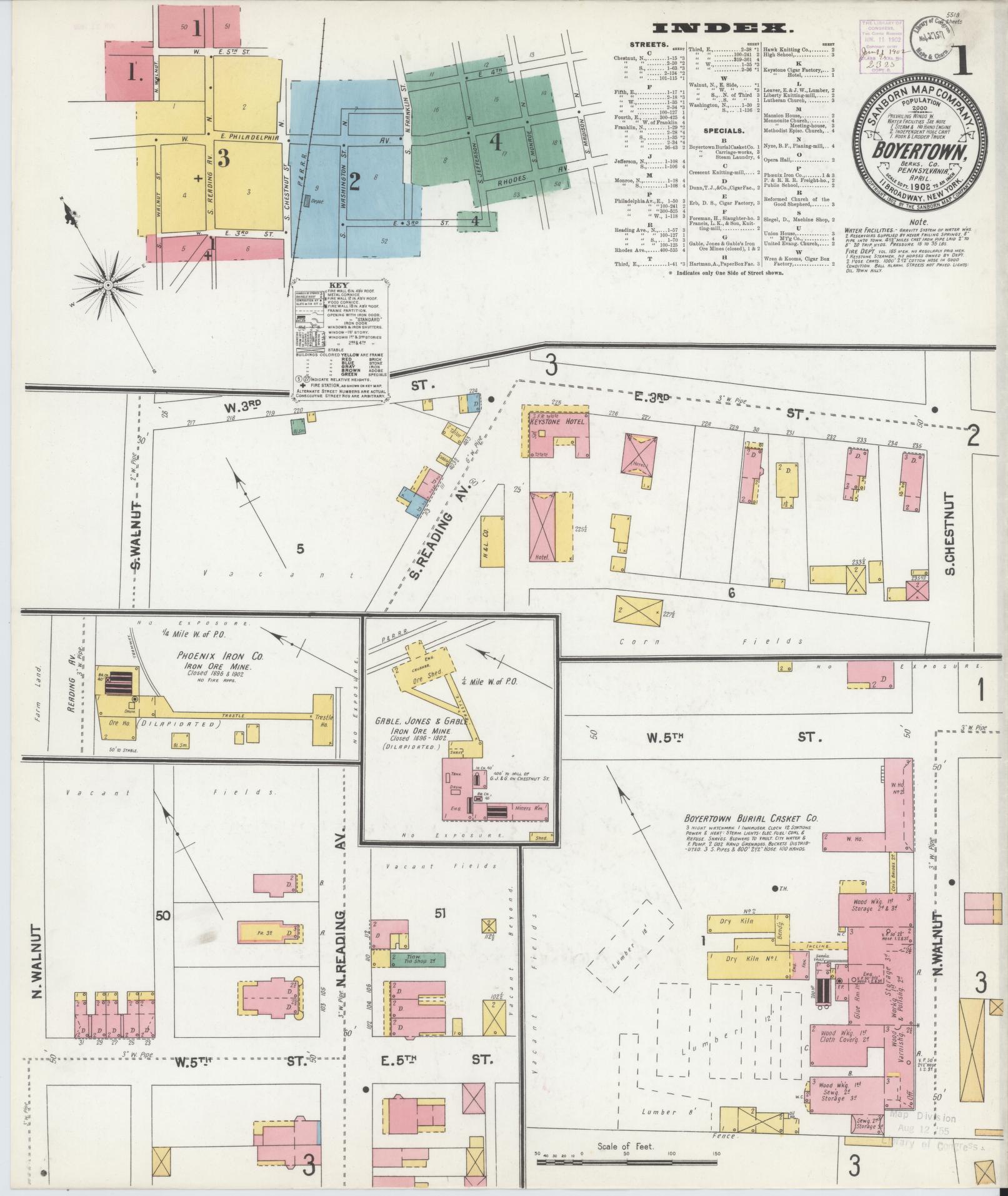 Sanborn Fire Insurance Map from Boyertown, Berks County, Pennsylvania (1902), Sheet #0001 - Historic Sanborn Fire Insurance Map Print, vintage old map wall art, antique decor, genealogy gift, Pennsylvania Pennsylvania map