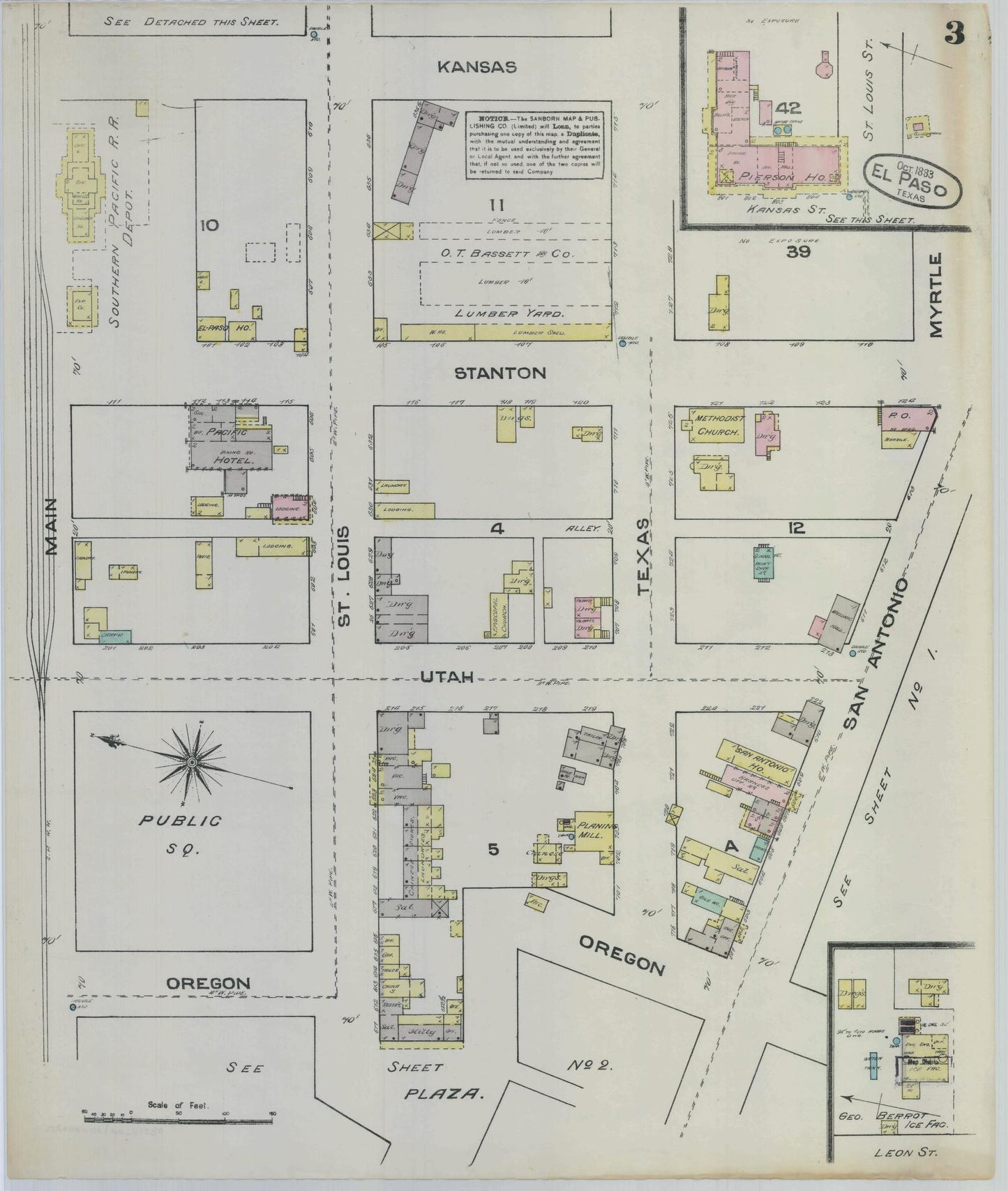 Sanborn Fire Insurance Map from El Paso, El Paso County, Texas (1883), Sheet #0003 - Complete Map Set gallery image, historic Sanborn map, vintage wall art, Texas Texas