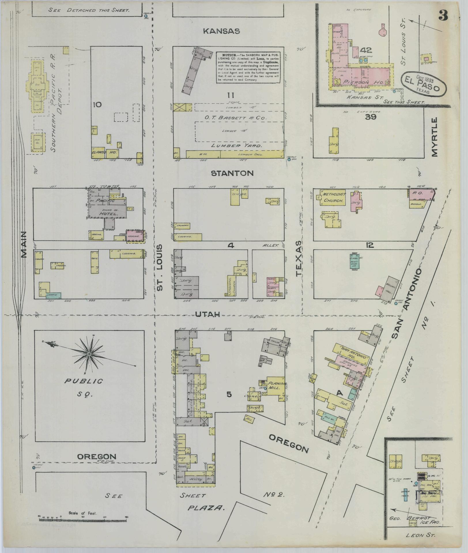 Sanborn Fire Insurance Map from El Paso, El Paso County, Texas (1883), Sheet #0003 - Complete Map Set gallery image, historic Sanborn map, vintage wall art, Texas Texas