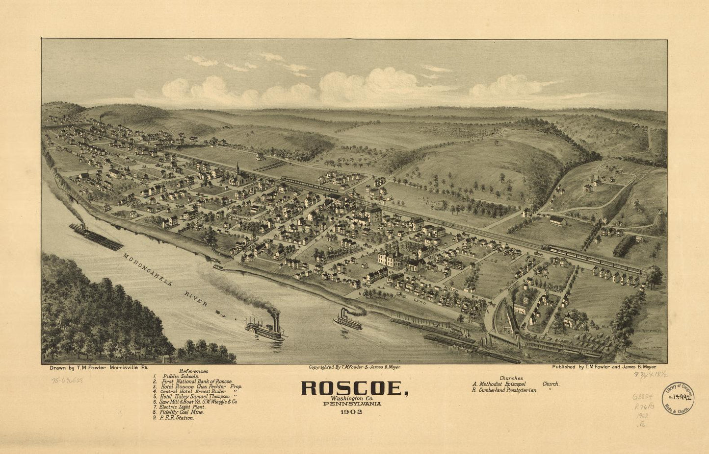 Roscoe, Washington Co., Pennsylvania 1902. (1902) – Historic Bird’s-Eye View Panorama Print