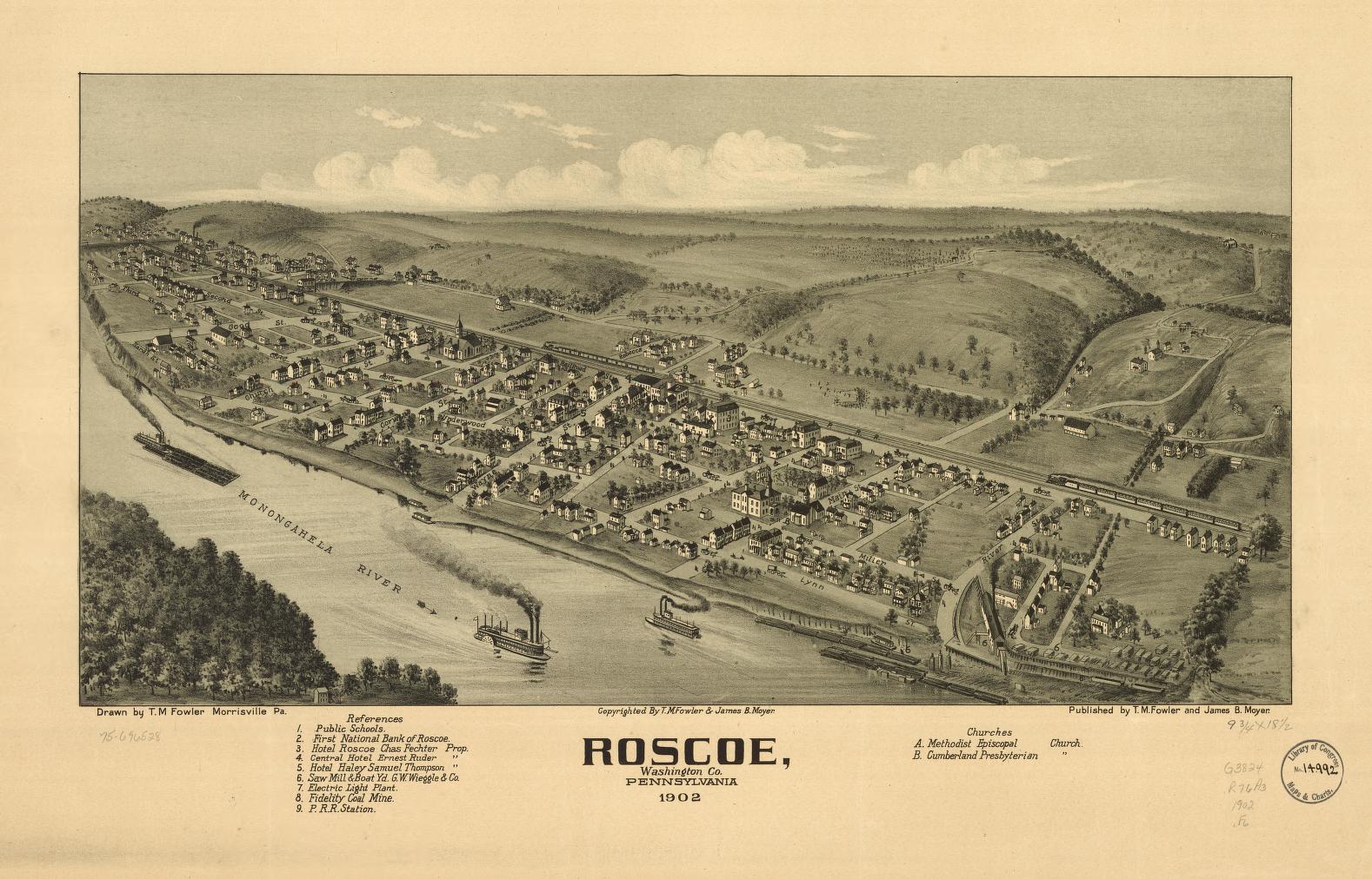 Roscoe, Washington Co., Pennsylvania 1902. (1902) – Historic Bird’s-Eye View Panorama Print