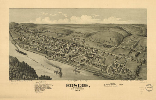 Roscoe, Washington Co., Pennsylvania 1902. (1902) – Historic Bird’s-Eye View Panorama Print