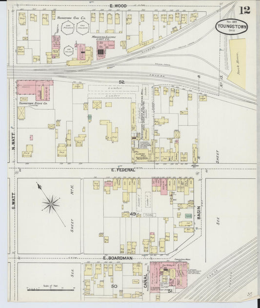 Sanborn Fire Insurance Map from Youngstown, Mahoning County, Ohio (1889), Sheet #0012 - Historic Sanborn Fire Insurance Map Print, vintage old map wall art, antique decor, genealogy gift, Ohio Ohio map