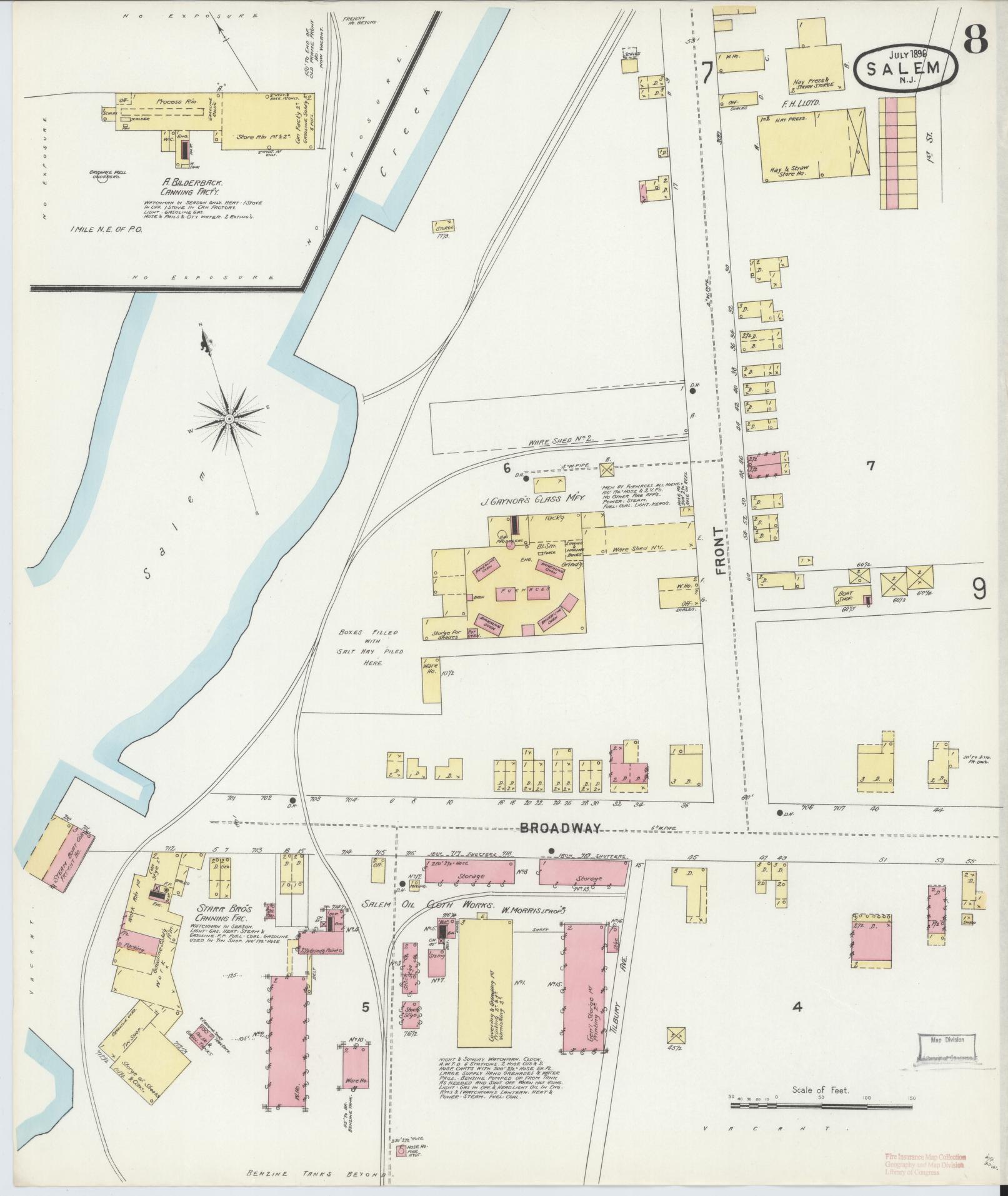 Sanborn Fire Insurance Map from Salem, Salem County, New Jersey (1896), Sheet #0008 - Complete Map Set gallery image, historic Sanborn map, vintage wall art, New Jersey New Jersey