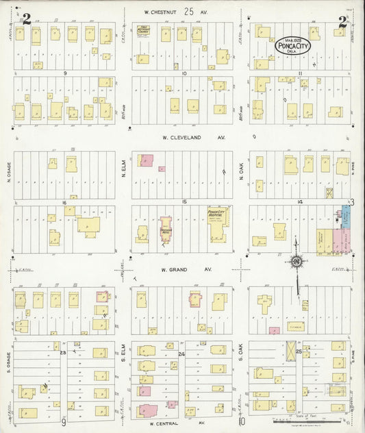 Sanborn Fire Insurance Map from Ponca City, Kay County, Oklahoma (1925), Sheet #0002 - Historic Sanborn Fire Insurance Map Print, vintage old map wall art, antique decor, genealogy gift, Oklahoma Oklahoma map