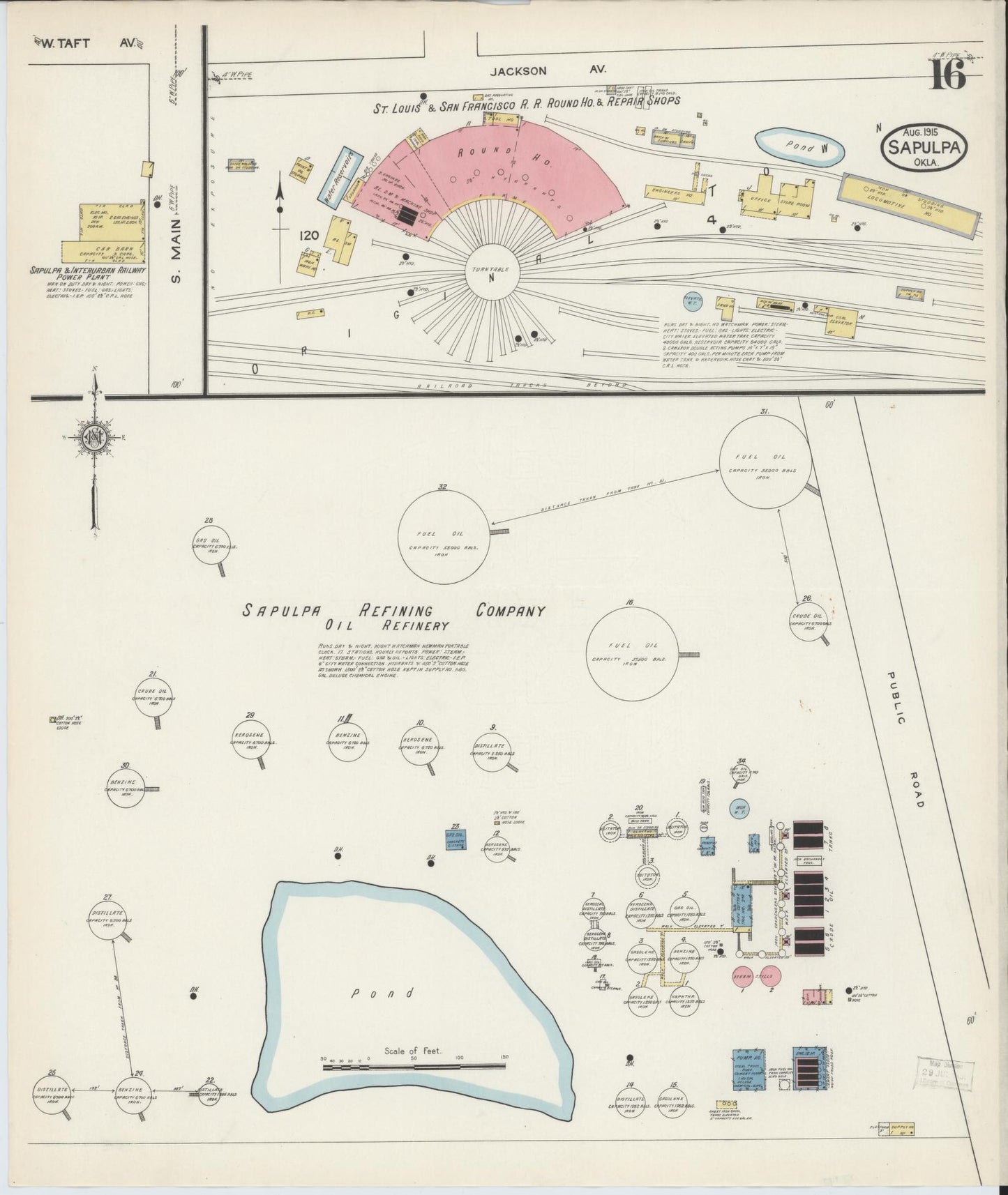 Sanborn Fire Insurance Map from Sapulpa, Creek County, Oklahoma (1915), Sheet #0016 - Complete Map Set gallery image, historic Sanborn map, vintage wall art, Oklahoma Oklahoma
