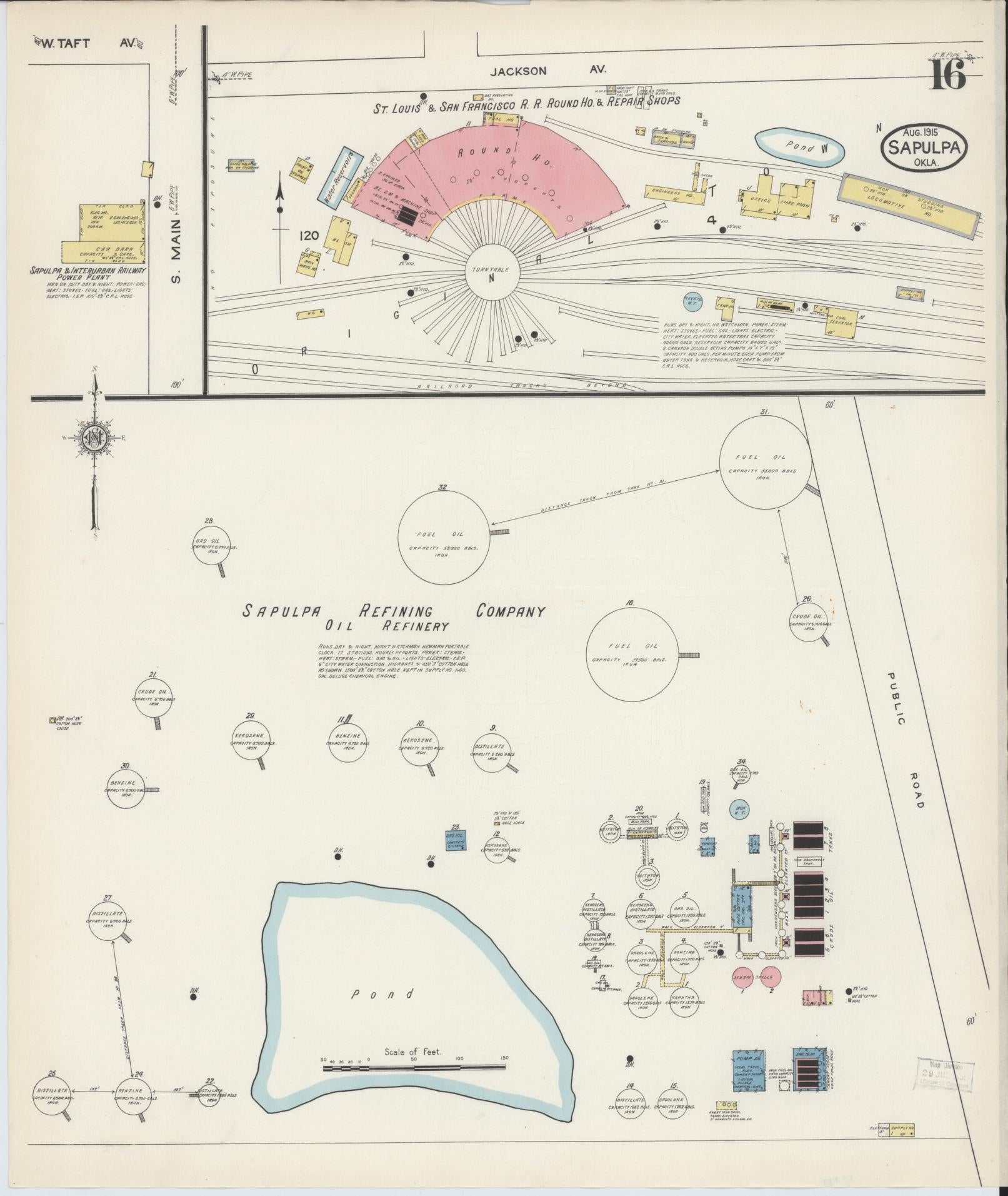 Sanborn Fire Insurance Map from Sapulpa, Creek County, Oklahoma (1915), Sheet #0016 - Complete Map Set gallery image, historic Sanborn map, vintage wall art, Oklahoma Oklahoma
