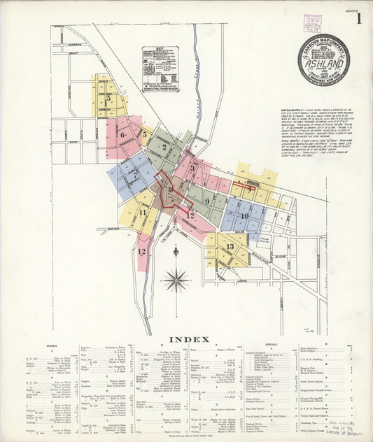 Sanborn Fire Insurance Map from Ashland, Jackson County, Oregon (1907), Sheet #0001 - Historic Sanborn Fire Insurance Map Print, vintage old map wall art, antique decor, genealogy gift, Oregon Oregon map
