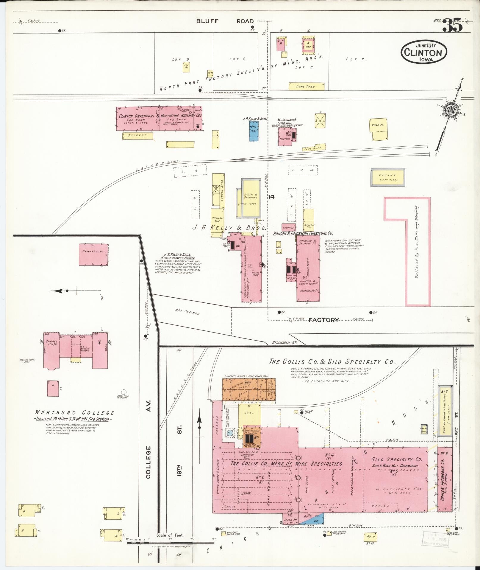 Sanborn Fire Insurance Map from Clinton, Clinton County, Iowa (1917), Sheet #0035 - Historic Sanborn Fire Insurance Map Print, vintage old map wall art