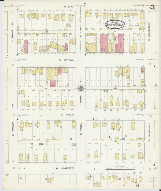 Sanborn Fire Insurance Map from Spring Valley, Bureau County, Illinois (1913), Sheet #0003 - Historic Sanborn Fire Insurance Map Print, vintage old map wall art, antique decor, genealogy gift, Illinois Illinois map