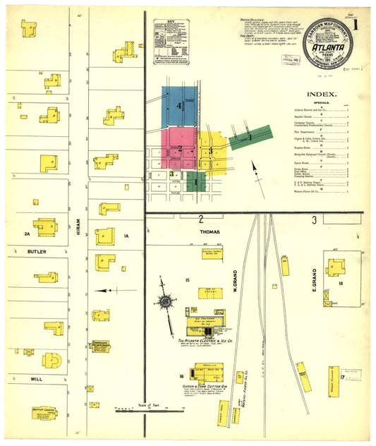 Sanborn Fire Insurance Map from Atlanta, Cass County, Texas (1911), Sheet #0001 - Historic Sanborn Fire Insurance Map Print, vintage old map wall art, antique decor, genealogy gift, Texas Texas map