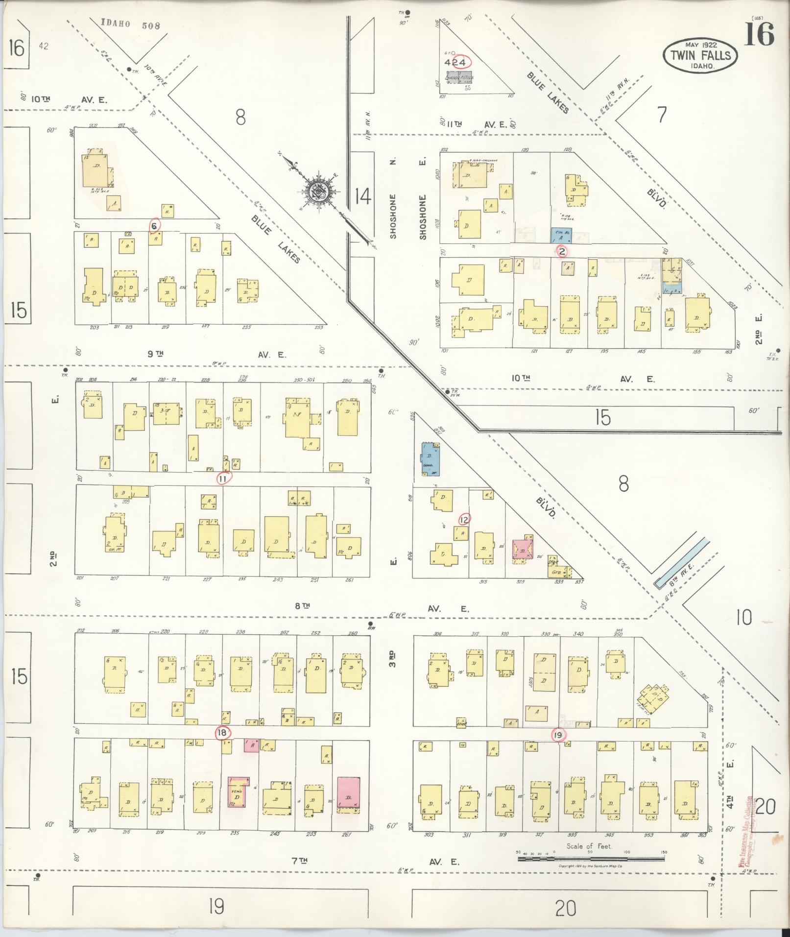 Sanborn Fire Insurance Map from Twin Falls, Twin Falls County, Idaho (1949), Sheet #0016 - Historic Sanborn Fire Insurance Map Print, vintage old map wall art, antique decor, genealogy gift, Falls Idaho map