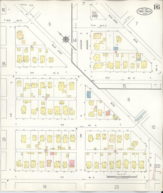 Sanborn Fire Insurance Map from Twin Falls, Twin Falls County, Idaho (1949), Sheet #0016 - Historic Sanborn Fire Insurance Map Print, vintage old map wall art, antique decor, genealogy gift, Falls Idaho map