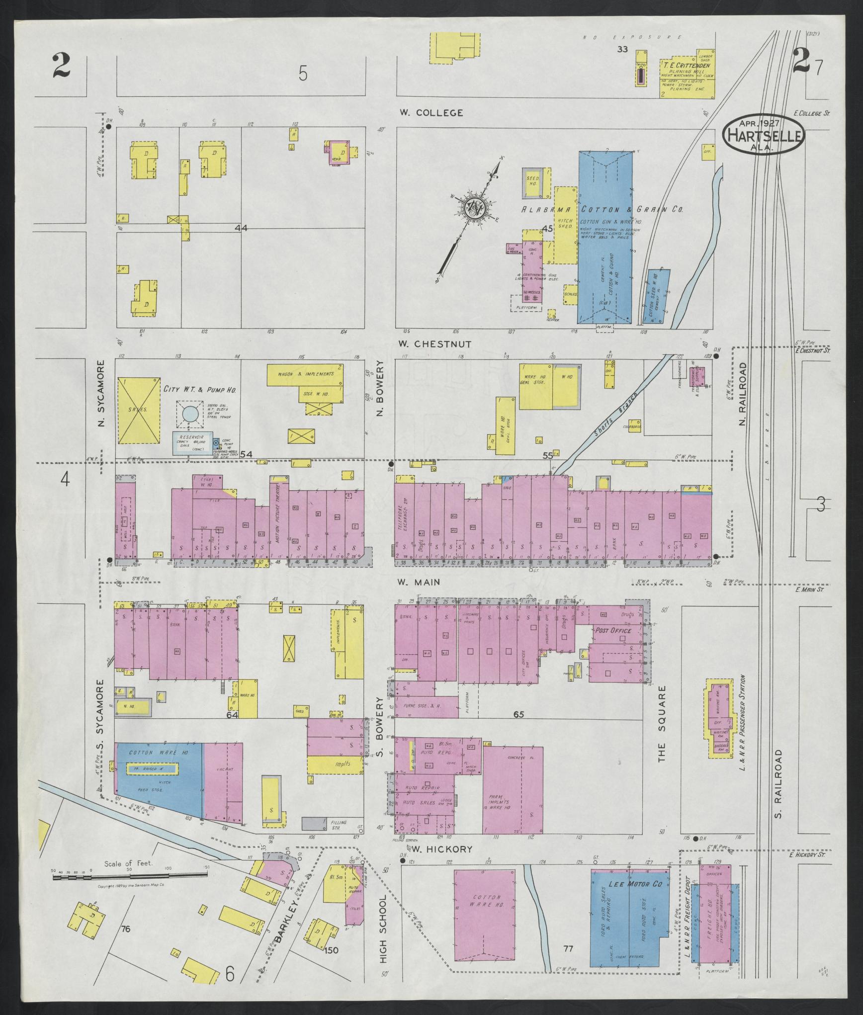 Sanborn Fire Insurance Map from Hartselle, Morgan County, Alabama (1927), Sheet #0002 - Historic Sanborn Fire Insurance Map Print, vintage old map wall art, antique decor, genealogy gift, Alabama Alabama map