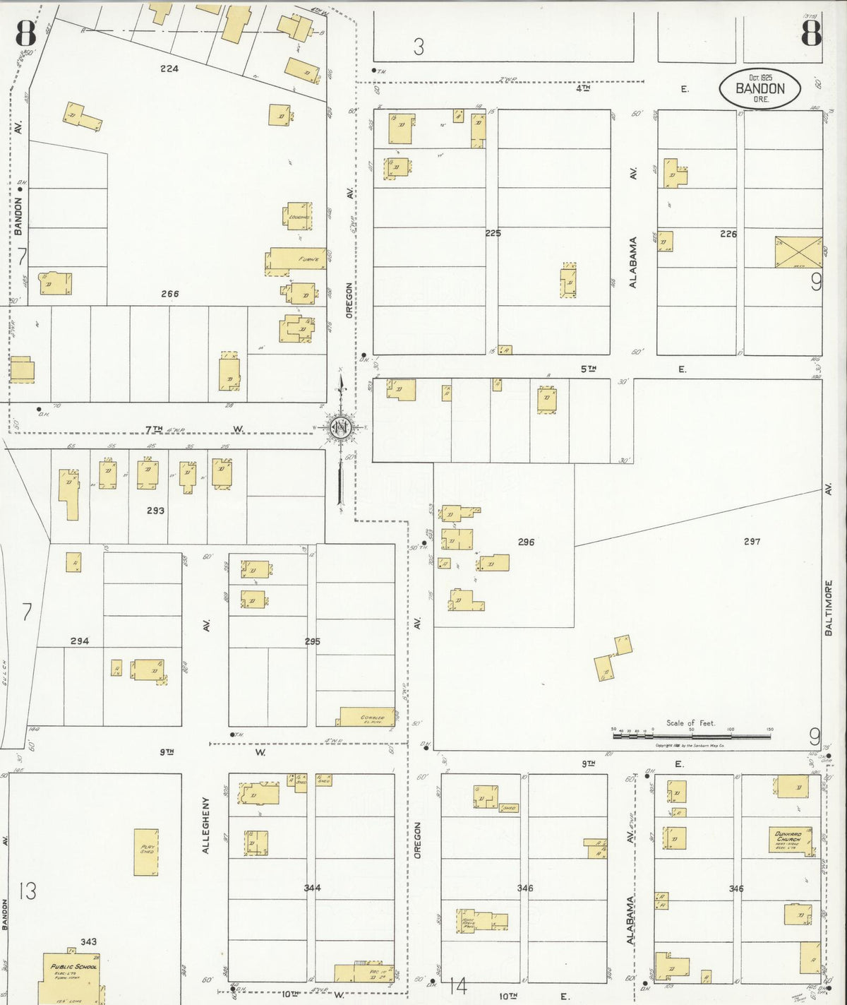 Sanborn Fire Insurance Map from Bandon, Coos County, Oregon (1925), Sheet #0008 - Historic Sanborn Fire Insurance Map Print, vintage old map wall art, antique decor, genealogy gift, Oregon Oregon map