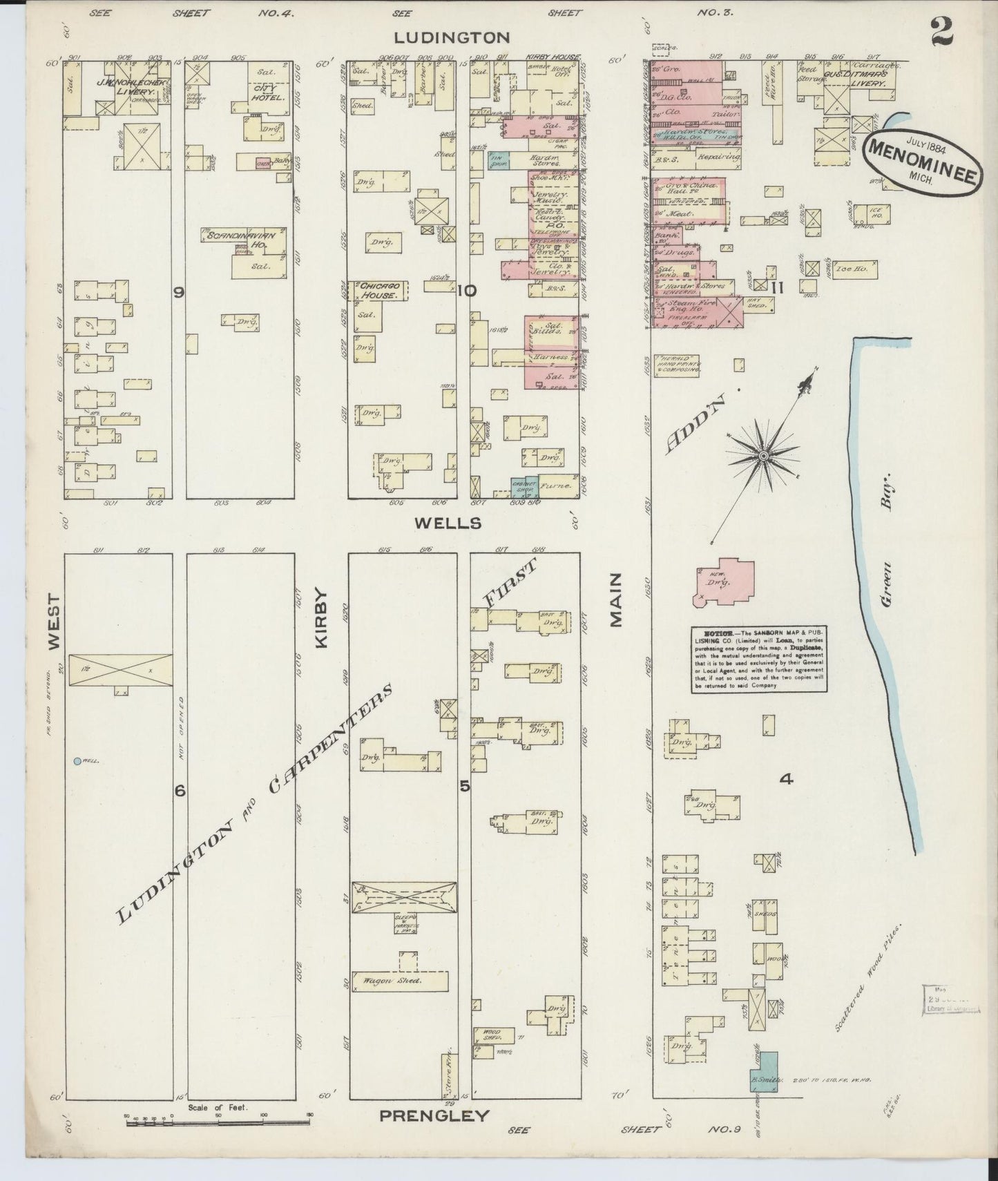 Sanborn Fire Insurance Map from Menominee, Menominee County, Michigan (1884), Sheet #0002 - Complete Map Set gallery image, historic Sanborn map, vintage wall art, Michigan Michigan