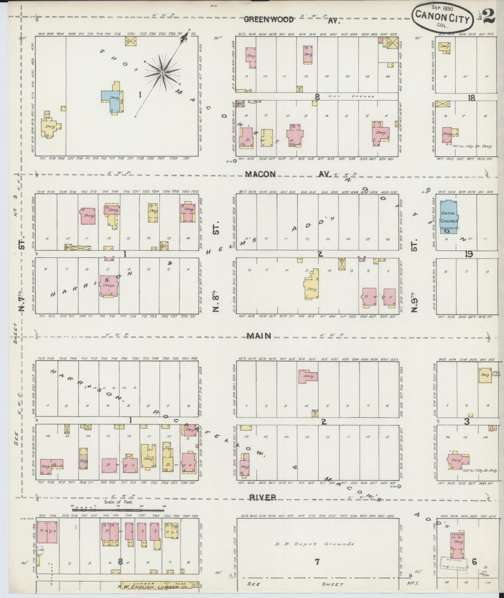 Sanborn Fire Insurance Map from Canon City, Fremont County, Colorado (1890), Sheet #0002 - Complete Map Set gallery image, historic Sanborn map, vintage wall art, Colorado Colorado