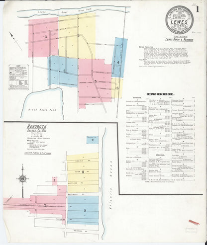 Sanborn Fire Insurance Map from Lewes, Sussex County, Delaware (1910), Sheet #0001 - Complete Map Set gallery image, historic Sanborn map, vintage wall art, Delaware Delaware