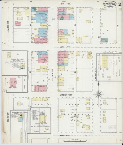 Sanborn Fire Insurance Map from Caldwell, Sumner County, Kansas (1891), Sheet #0002 - Complete Map Set gallery image, historic Sanborn map, vintage wall art, Kansas Kansas