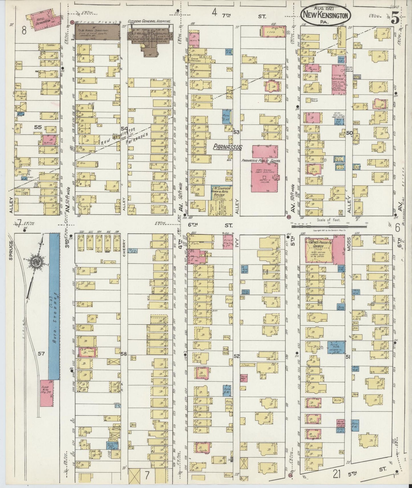 Sanborn Fire Insurance Map from New Kensington, Westmoreland County, Pennsylvania (1921), Sheet #0005 - Complete Map Set gallery image, historic Sanborn map, vintage wall art, Pennsylvania Pennsylvania