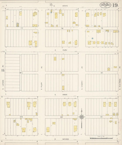 Sanborn Fire Insurance Map from Ontario, San Bernardino County, California (1912), Sheet #0019 - Complete Map Set gallery image, historic Sanborn map, vintage wall art, California California