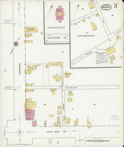 Sanborn Fire Insurance Map from Murphy, Cherokee County, North Carolina (1921), Sheet #0003 - Complete Map Set gallery image, historic Sanborn map, vintage wall art, North Carolina North Carolina