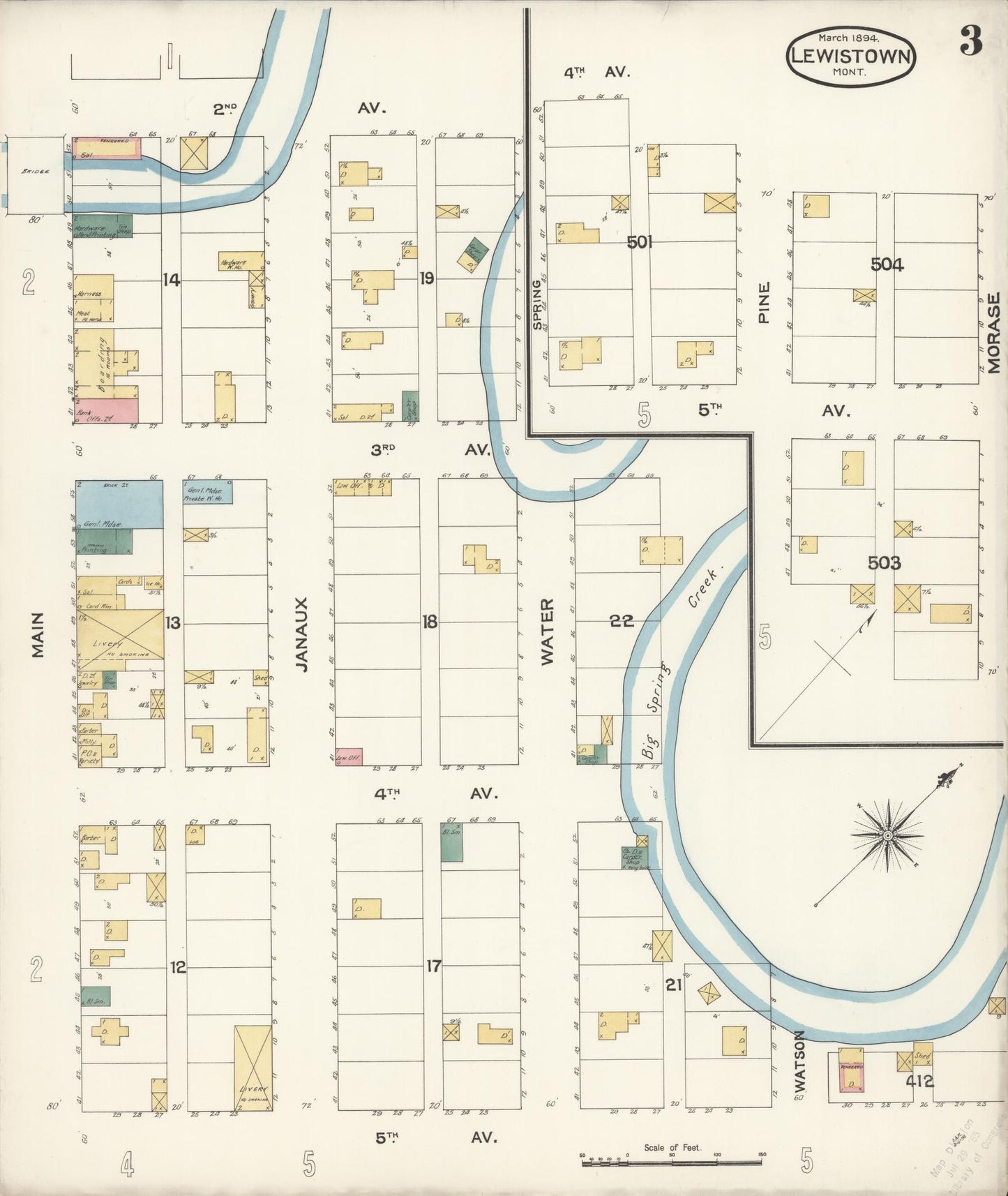 Sanborn Fire Insurance Map from Lewistown, Fergus County, Montana (1894), Sheet #0003 - Complete Map Set gallery image, historic Sanborn map, vintage wall art, Montana Montana