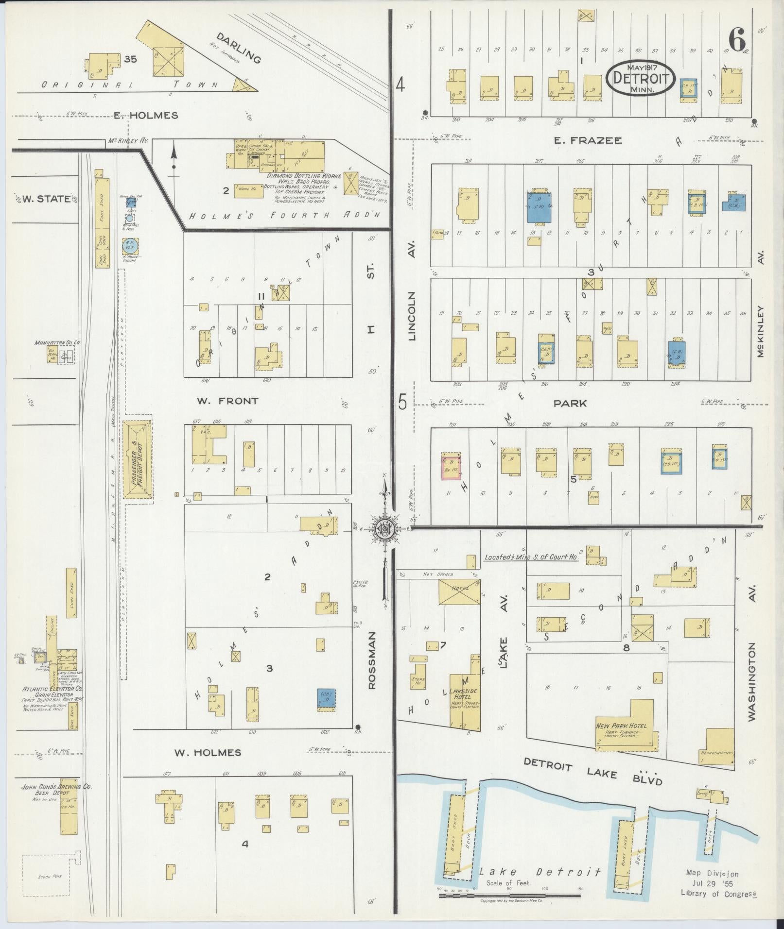 Sanborn Fire Insurance Map from Detroit Lakes, Becker County, Minnesota (1917), Sheet #0006 - Complete Map Set gallery image, historic Sanborn map, vintage wall art, Minnesota Minnesota
