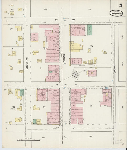 Sanborn Fire Insurance Map from Gadsden, Etowah County, Alabama (1888), Sheet #0003 - Historic Sanborn Fire Insurance Map Print, vintage old map wall art, antique decor, genealogy gift, Alabama Alabama map