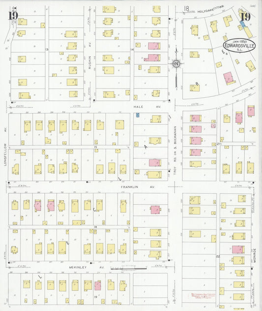 Sanborn Fire Insurance Map from Edwardsville, Madison County, Illinois (1930), Sheet #0019 - Historic Sanborn Fire Insurance Map Print, vintage old map wall art, antique decor, genealogy gift, Illinois Illinois map
