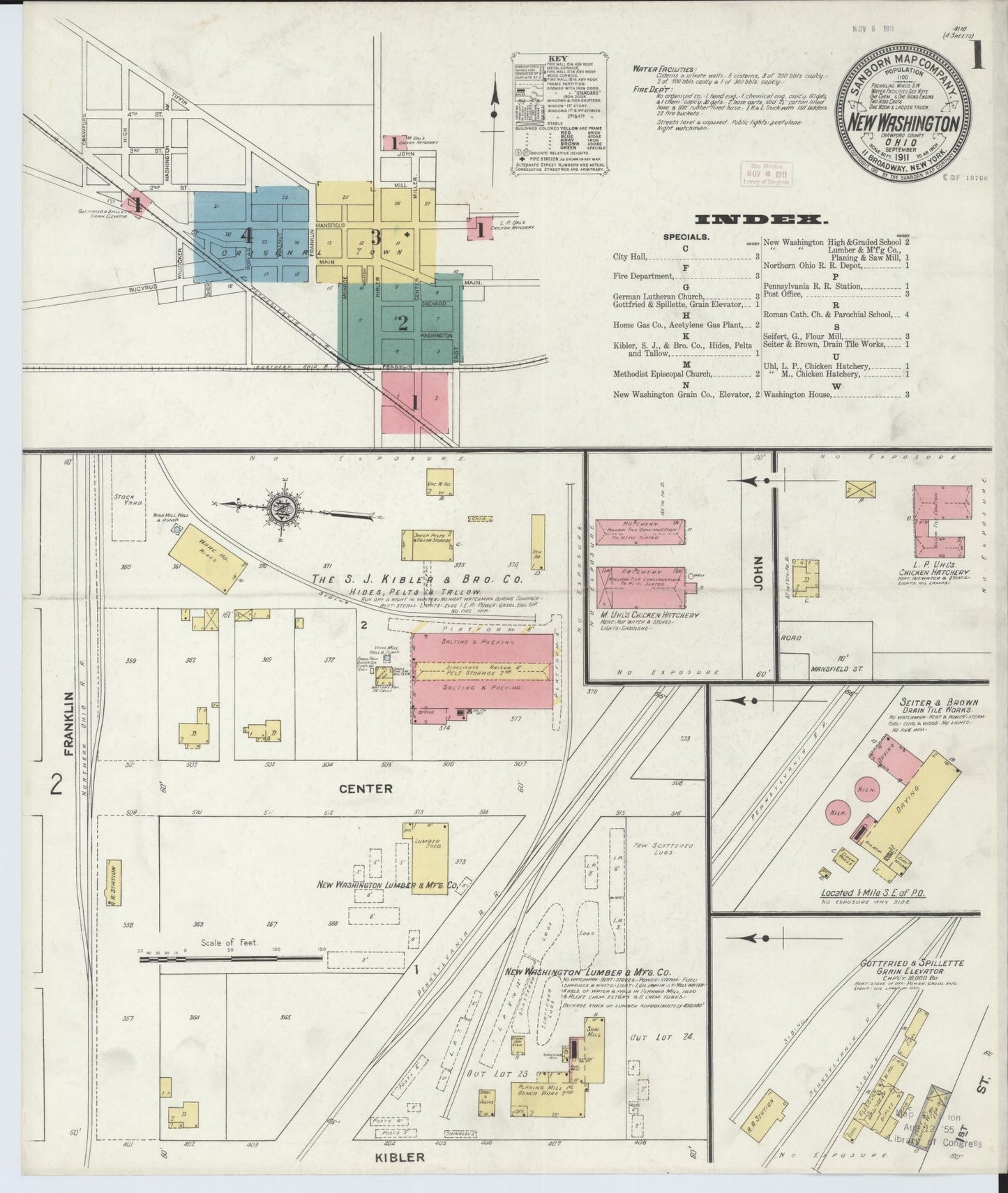 Sanborn Fire Insurance Map from New Washington, Crawford County, Ohio (1911), Sheet #0001 - Complete Map Set gallery image, historic Sanborn map, vintage wall art, Ohio Ohio