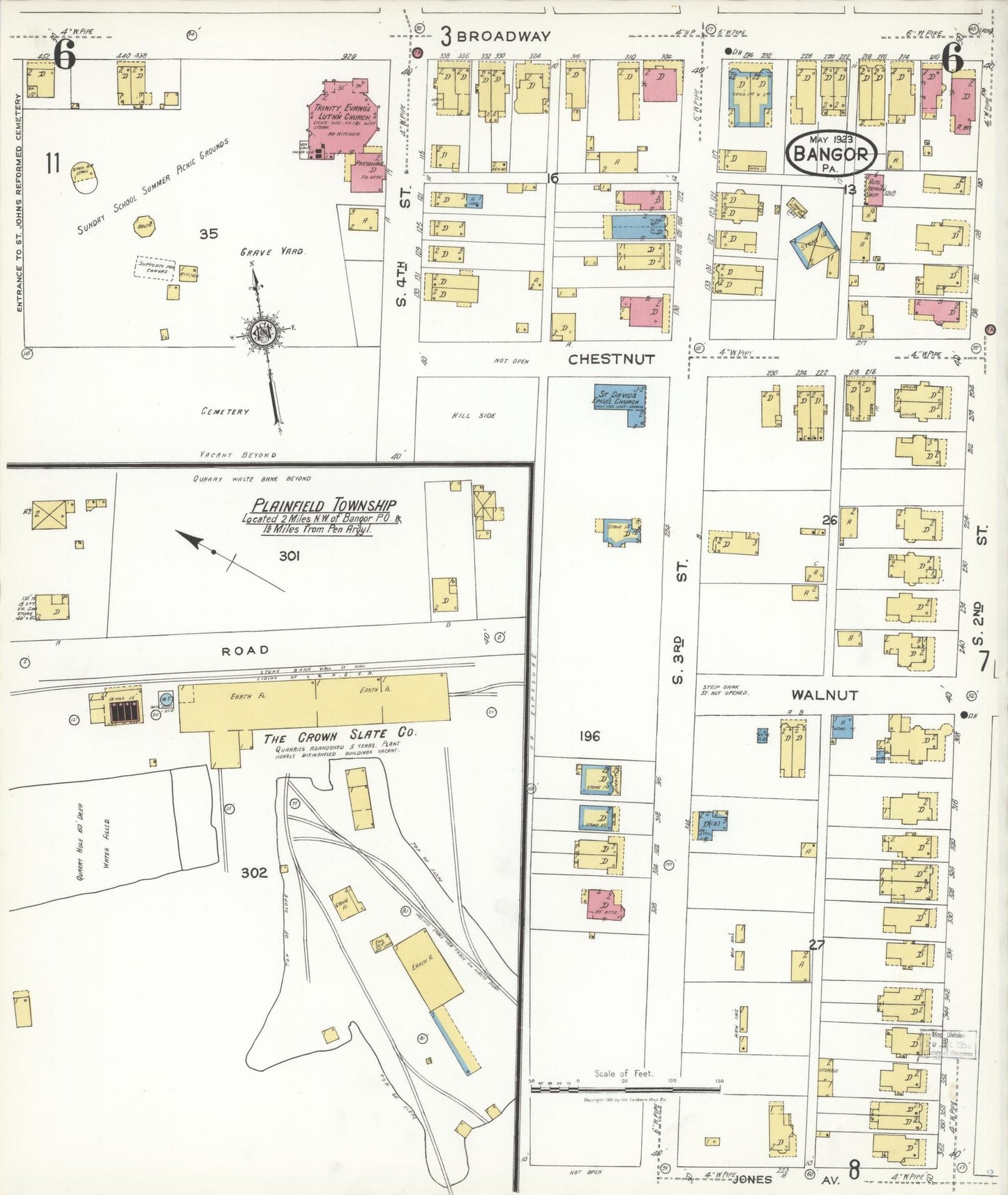 Sanborn Fire Insurance Map from Bangor, Northampton County, Pennsylvania (1923), Sheet #0006 - Historic Sanborn Fire Insurance Map Print, vintage old map wall art, antique decor, genealogy gift, Pennsylvania Pennsylvania map