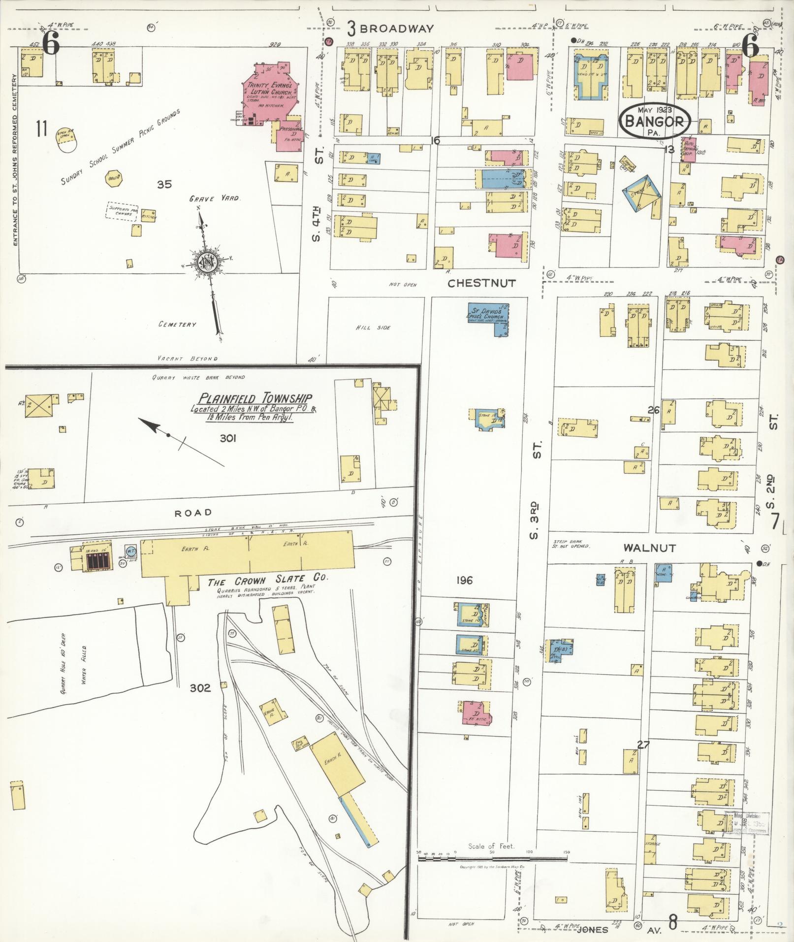 Sanborn Fire Insurance Map from Bangor, Northampton County, Pennsylvania (1923), Sheet #0006 - Historic Sanborn Fire Insurance Map Print, vintage old map wall art, antique decor, genealogy gift, Pennsylvania Pennsylvania map
