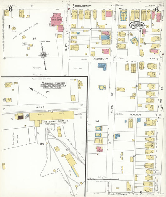 Sanborn Fire Insurance Map from Bangor, Northampton County, Pennsylvania (1923), Sheet #0006 - Historic Sanborn Fire Insurance Map Print, vintage old map wall art, antique decor, genealogy gift, Pennsylvania Pennsylvania map