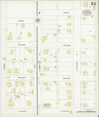 Sanborn Fire Insurance Map from Sherman, Grayson County, Texas (1908), Sheet #0024 - Historic Sanborn Fire Insurance Map Print, vintage old map wall art, antique decor, genealogy gift, Texas Texas map