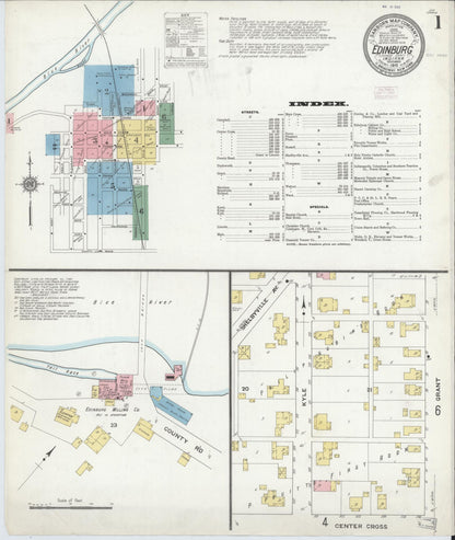 Sanborn Fire Insurance Map from Edinburg, Johnson And Bartholomew Counties, Indiana (1910), Sheet #0001 - Complete Map Set gallery image, historic Sanborn map, vintage wall art, Indiana Indiana
